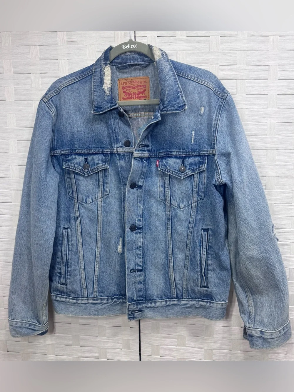 Levi’s Trucker Jean Jacket Upcycled, Distressed, Grunge Size Medium